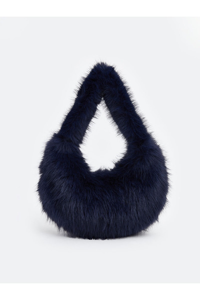 LC Waikiki Lcw Accessories Navy Blue Fur Women's Baguette Bag from Renkli̇mağ...
