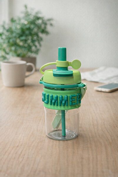 Kitchen Way قارورة بولي كربونات 500 مل مع غطاء وقش منقوشة طراز KW-1028