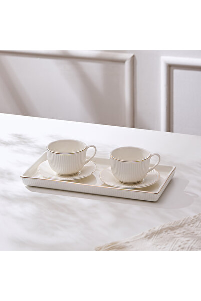 Malooki Coffee Serving Set - 2 190ml Cups, 2 Saucers and Porcelain Plate - Ro...