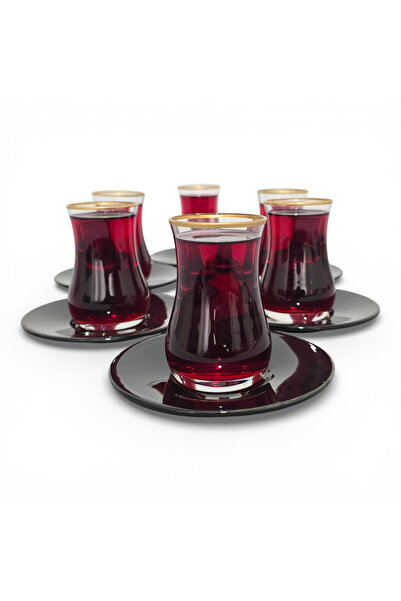 Sudedi Home Altın Yaldızlı Çay Bardağı Seti – Siyah Tabaklı 6’lı Cam Çay Takımı