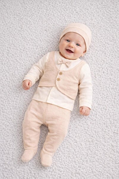 dinamik çocuk Erkek Bebek 0-3ay Yenidoğan Takım Yelek Dikişli Papyonlu Kendin...