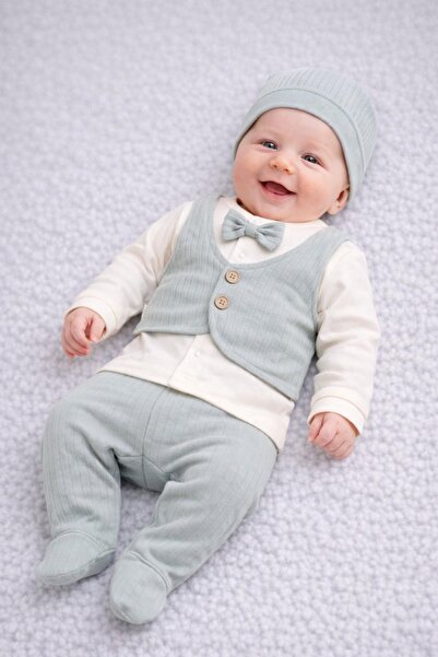 dinamik çocuk Erkek Bebek 0-3ay Yenidoğan Takım Yelek Dikişli Papyonlu Kendin...