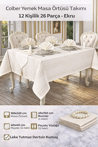 LUNA ÇEYİZ HEDİYELİK Σετ τραπεζομάντηλων Colber για 12 άτομα, 26 τεμάχια – Εκρού