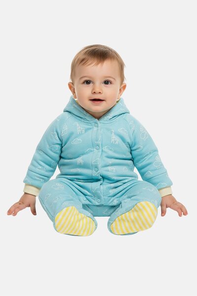 Hamleys Toddlers Boy Animal Print Long Sleeve Hooded Coverall, Turquoise