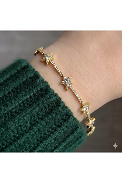 Fashion'S Kadın Zirkon Taşlı Yıldız Detaylı Gold Çelik Bileklik