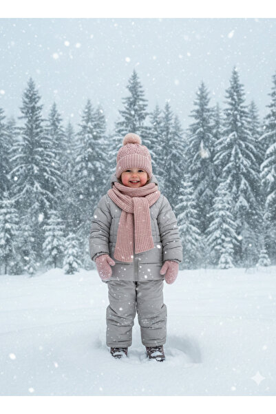 Recos 4-8 YAŞ KIZ İNCİLİ İÇİ POLARLI ATKI BERE ELDİVEN SETİ