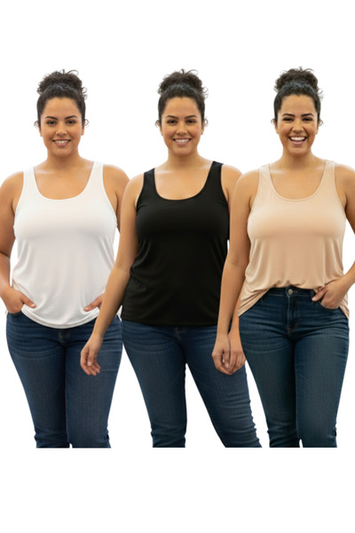 MrrMajestic Women's Thick Strapped Beige Lycra Tank Top - Oversized Size - Se...