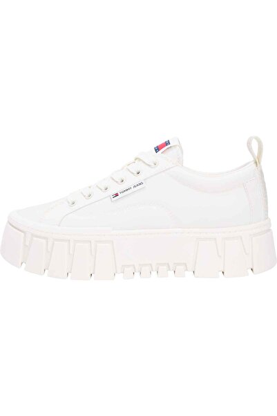 Tommy Hilfiger Kadın Marka Logolu Günlük Kullanıma Uygun Beyaz Sneaker EN0EN0...