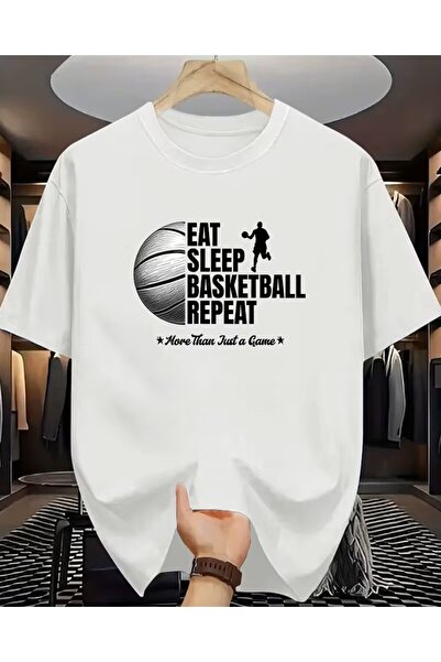 LELVANİ Men's Black Written Basketball Pattern Printed Black/White T-Shirt