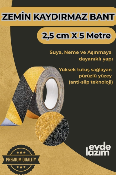 EvdeLazım Merdiven Kaydırmaz Bant (2,5 CM X 5 METRE) Sarı/Siyah Arka Kısmı Ya...