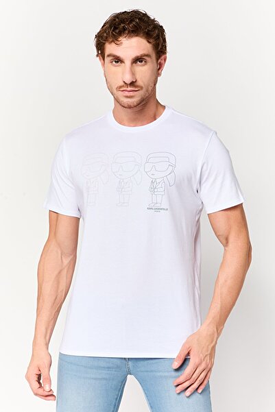 Karl Lagerfeld Men Crew Neck Short Sleeve Graphic Print T-Shirt, White