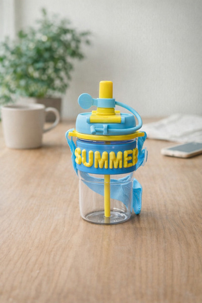 Kitchen Way 500ml Polycarbonate Flask with Patterned Straw and Lid Kw-1028