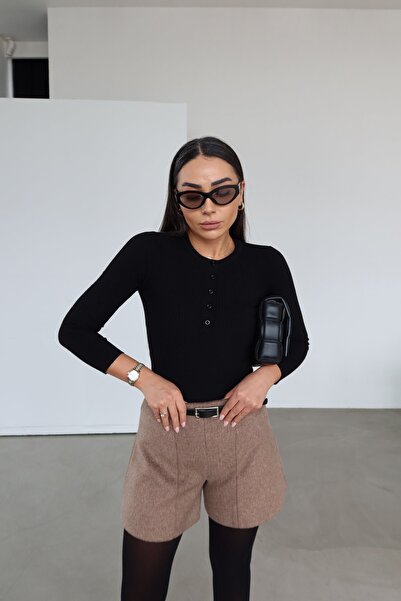 Özge Özgenç Corded Fabric Buttoned Front Knitwear Blouse