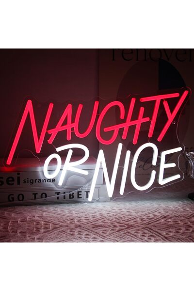 Slasa Naughty or Nice LED Neon Sign – 29x40 cm Red & White Bedroom & Party Light