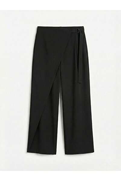 LC Waikiki Siyah Beli Kemerli Geniş Paça Kadın Pantolon