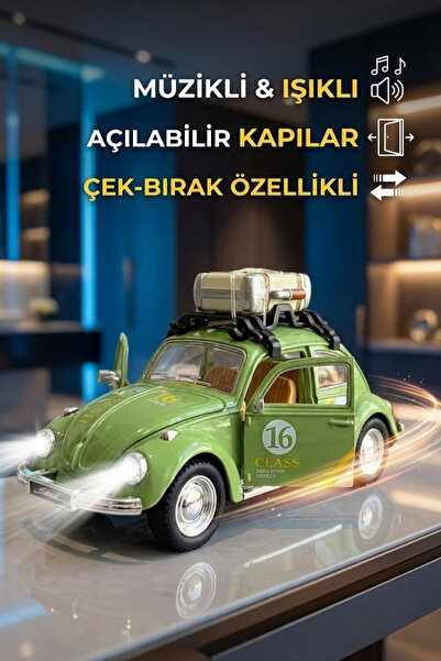 craftivio Büyük Boy Metal Çek Bırak Vosvos Oyuncak Araba - Sesli Işıklı Kapıl...