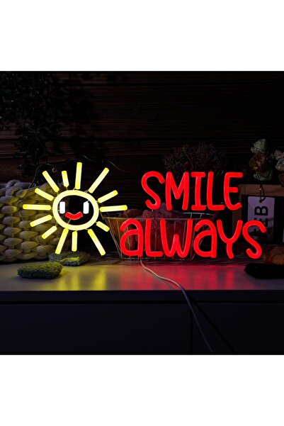Slasa لوحة نيون LED "ابتسم دائمًا" - 17 × 40 سم، ضوء حائط أحمر وأصفر بعبارة إ...