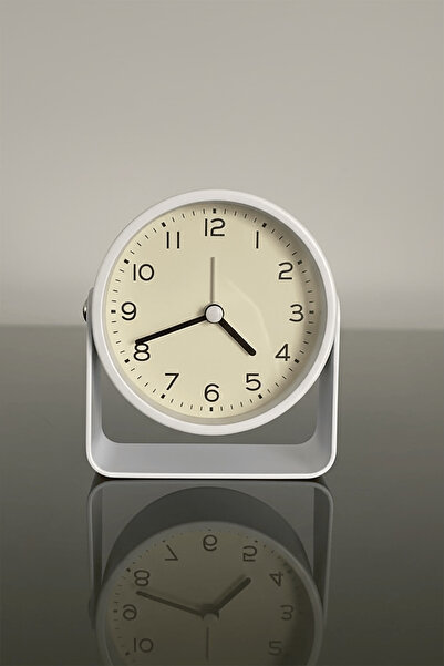 TAKIŞTIR Beyaz Renk Mini Dekoratif Alarmlı Yuvarlak Masa Saati