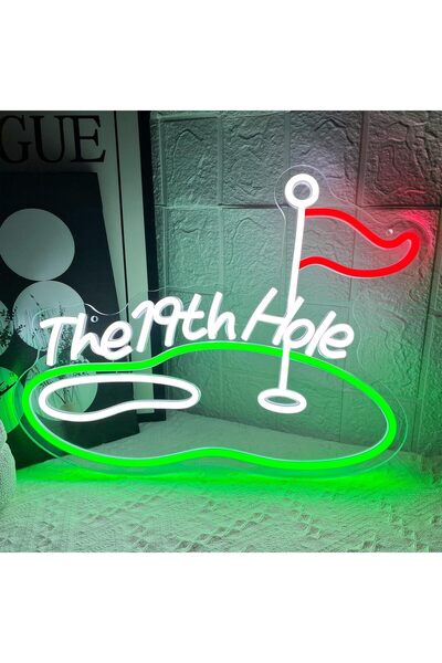 Slasa لوحة نيون مضيئة بتقنية LED للجولف - الحفرة التاسعة عشرة - ديكور جداري ر...