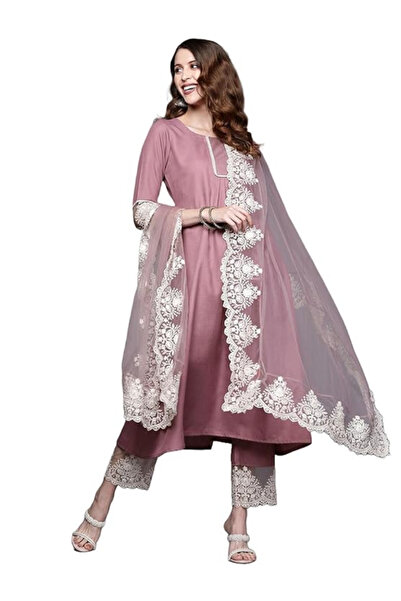 MYSMAR Women Emboridered Anarkali Kurta and Pant Set with Dupatta - ALV2011