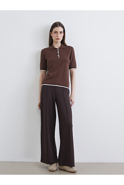 LC Waikiki Brown High Waist Wide Leg Women's Trousers