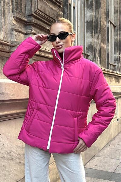 yesıl sarmasık 35 Fuchsia Stand Collar Waterproof Design Puffer Jacket