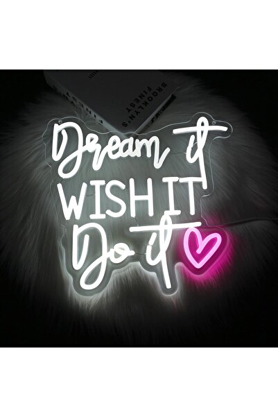 Slasa لوحة نيون LED مكتوب عليها "أتمنى ذلك" - 33 × 35 سم، إضاءة جدارية تحفيزي...