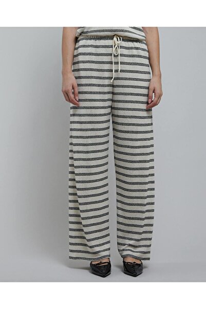 R&B Striped Wide Leg Pants With Drawstring Waist