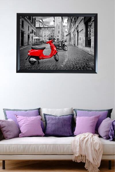 LUXRN Framed Wall Painting Black and White City Themed with Red Detail Uv Pri...