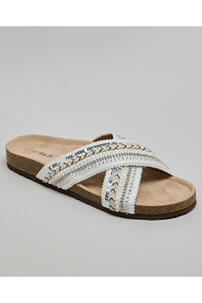 R&B Women's Ivory Embellished Flat Sandals
