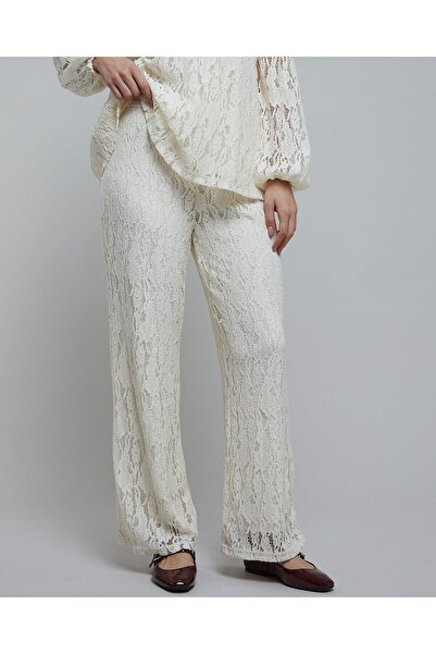 R&B Lace Straight Fit Pants With Elastic Waist