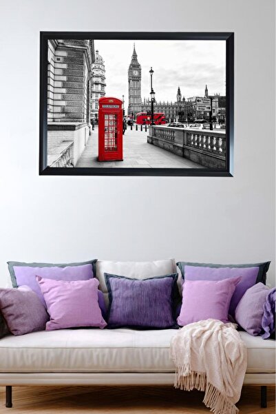 LUXRN Framed Wall Painting Black and White City Themed with Red Detail Uv Pri...