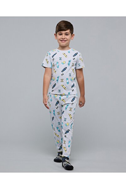 R&B طقم بيجاما للأولاد بنقشة رمادية مطبوع