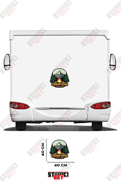 STİCKERCI BEY Camping Adventures Written Campering Fire and Caravan Sticker w...