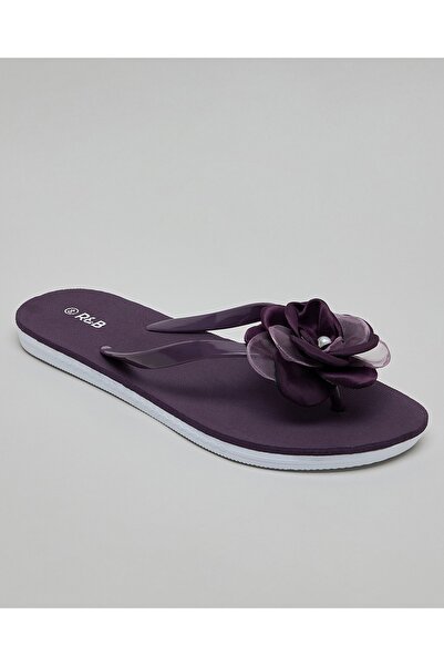 R&B Women's Plum 3D Flower Flip-Flops