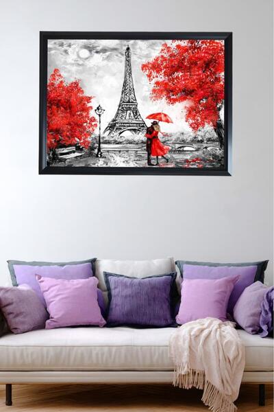 LUXRN Framed Wall Painting Black and White City Themed with Red Detail Uv Pri...