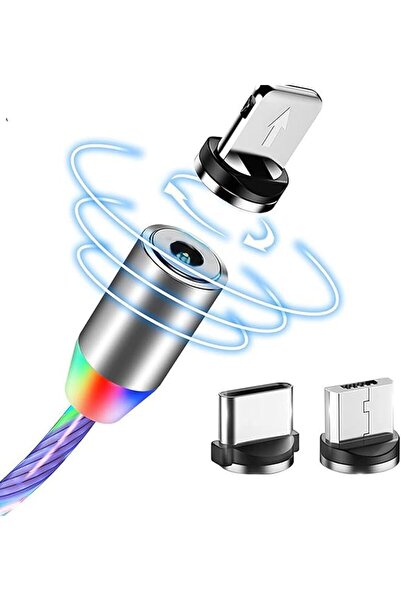 The Bros 3 in 1 Magnetic Light Up 6.6ft Charging Cable, 360° Rotating LED Pho...