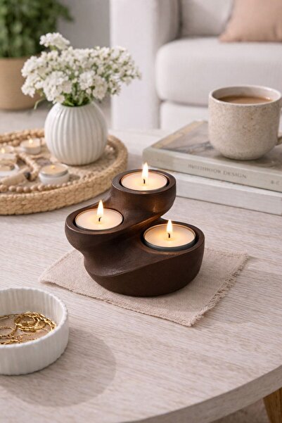 BUBUHOMEDECOR Modern 3'lü Mumluk Kahve Rengi