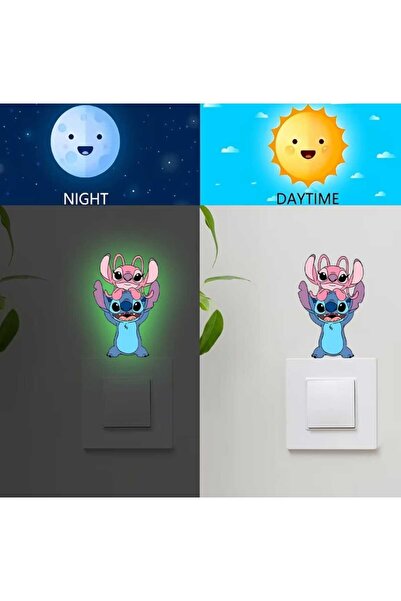 JASMİNLİFE Disney Stitch Neonlu Duvar, Priz Üstü Karanlıkta Parlayan Sticker ...