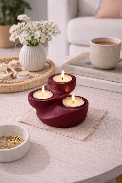 BUBUHOMEDECOR Modern Bordo Üçlü Mumluk