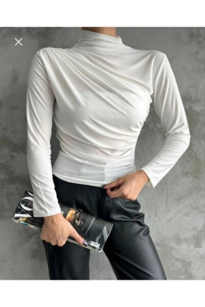İLGEN FASHİON Draped Detailed Stand-Up Collar Blouse