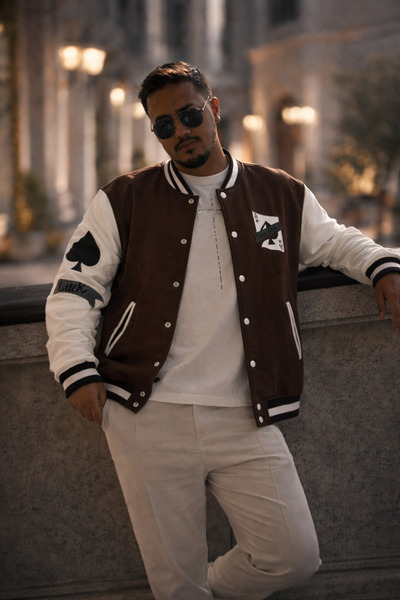 La Rôenne Kahverengi Unisex Make Your Own Luck Baskılı Oversize Kolej Ceket