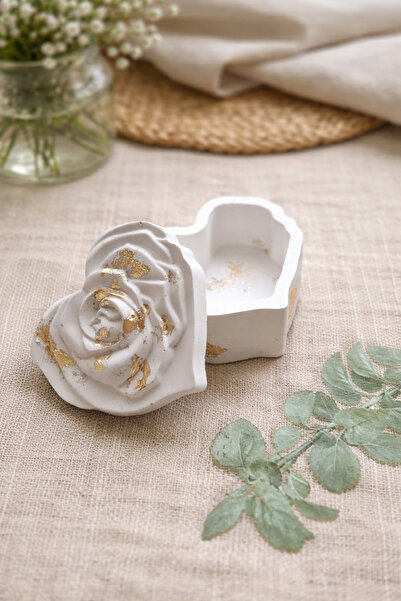 Lavinyum Decorative Jewelry Box with Gold Detailed Flower Lid