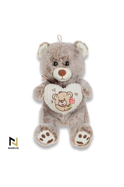 NARCIX Beige and gray NARCIX® teddy bear with embroidered heart and decorativ...