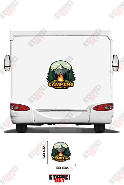 STİCKERCI BEY Camping Adventures Written Campering Fire and Caravan Sticker w...
