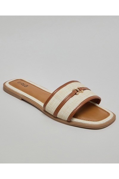R&B Women's Tan Contrast Trim Flat Sandals