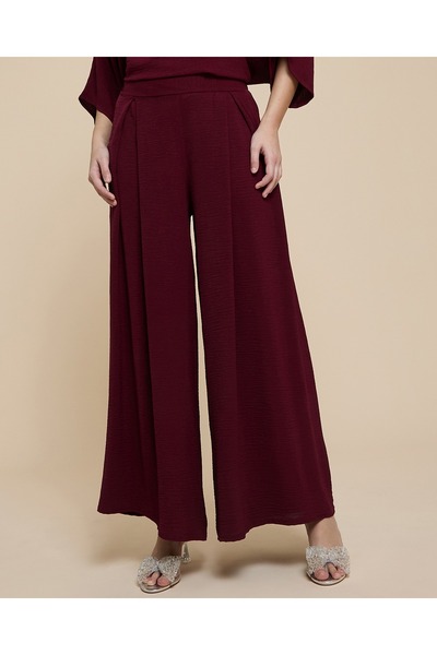 R&B Crinkled Wide Leg Pants With Elastic Waist