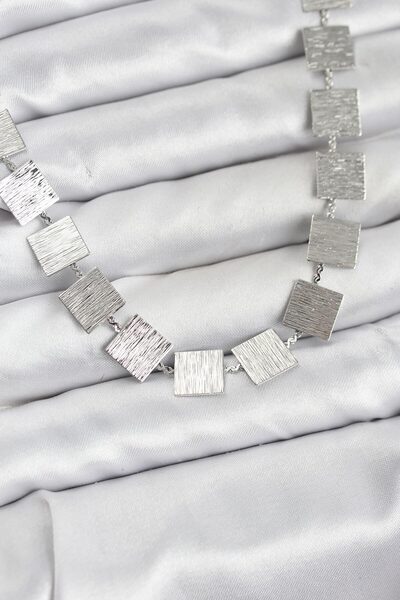 Nehir Square Plate Model Silver Color Women's Necklace Valentine's Mother's T...