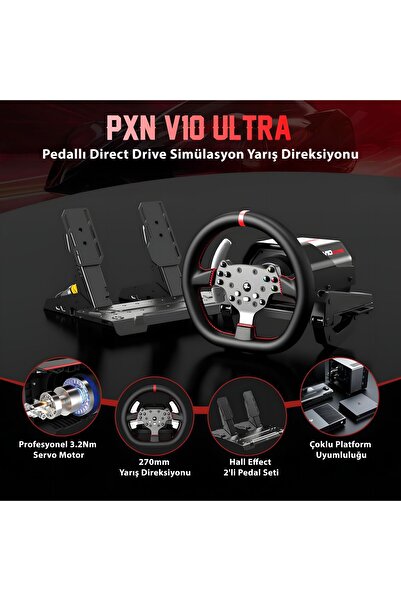pxn V10 Ultra Direct Drive Yarış Direksiyon Seti - 3.2Nm Servo Motor - PC, PS...
