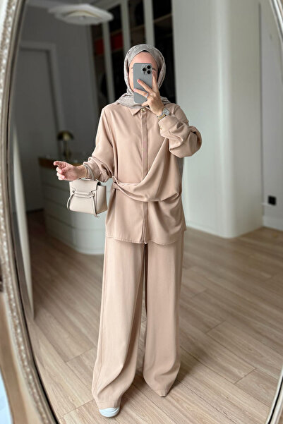 Ka Hijab Σετ με λεπτομέρεια δεσίματος - Camel